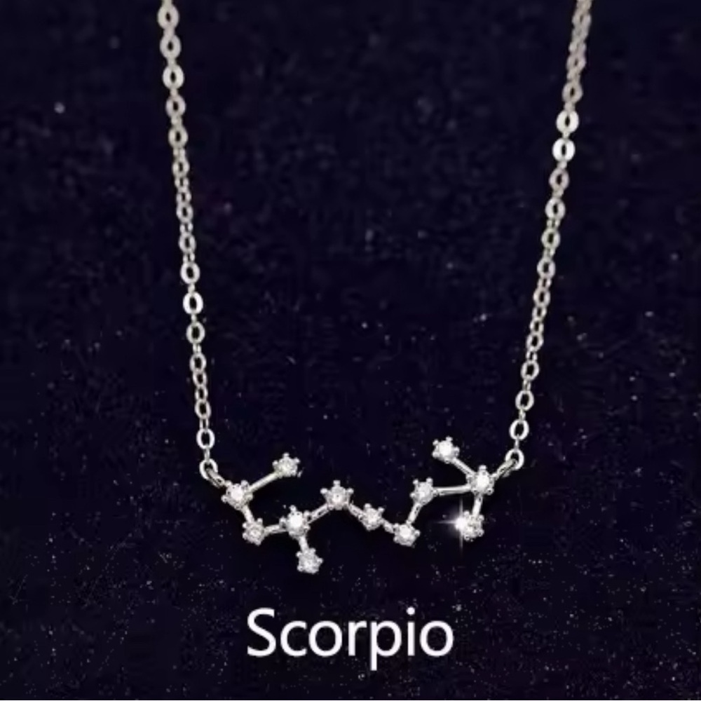 Simple 925 Sterling Silver Zircon Constellation Necklace -Scorpio